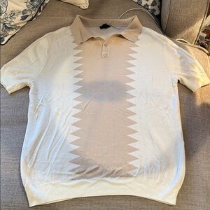 Truth Men's Short Sleeve Polo in Cream and Tan Chevron Panel